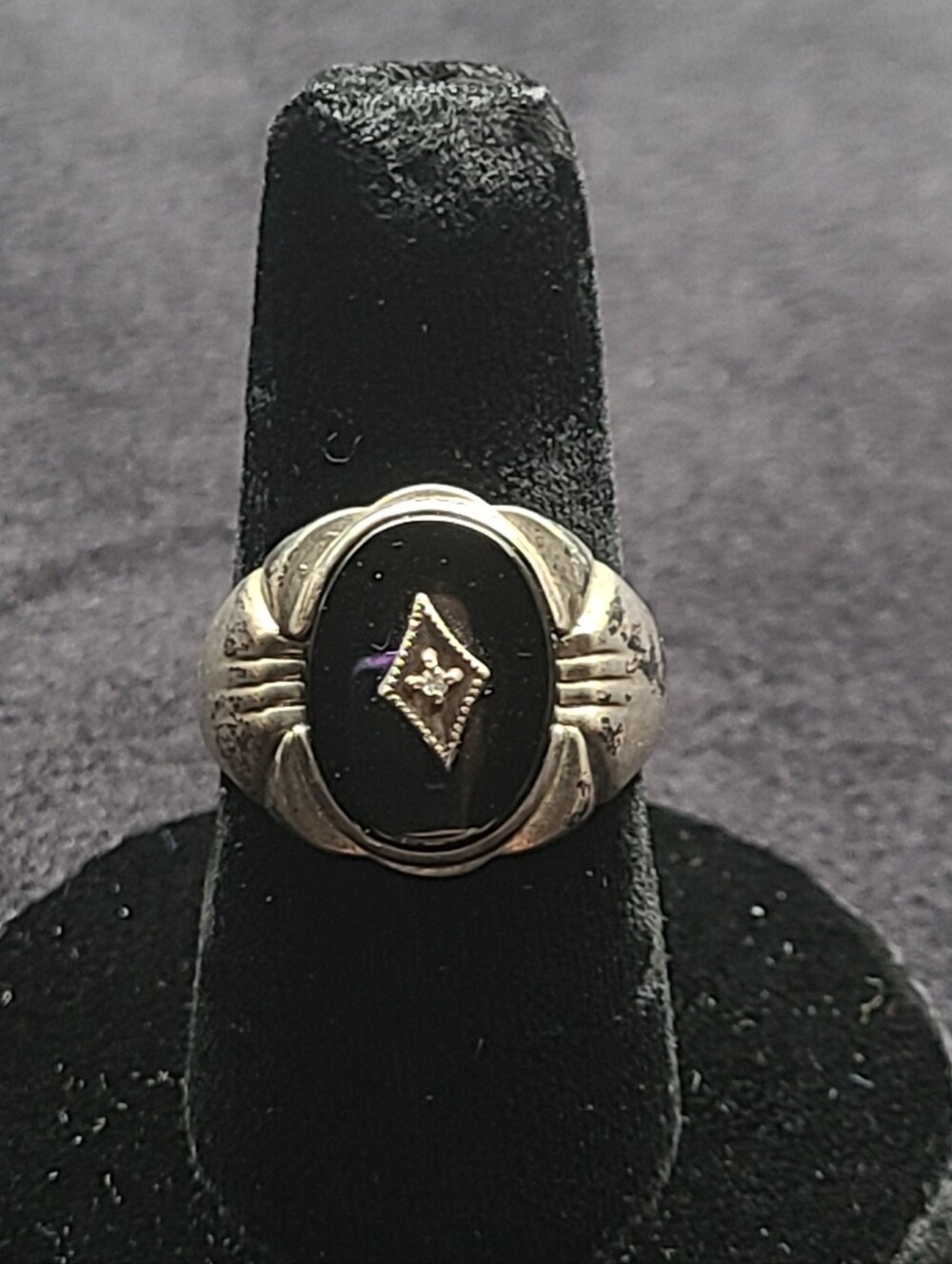 Vintage Black Onyx and Diamond Ring